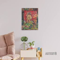 "Artery8 Man In Folk Costume Surreal Kubincan Canvas Wall Art Print - Size: W24"" x H32""" - thumbnail 3