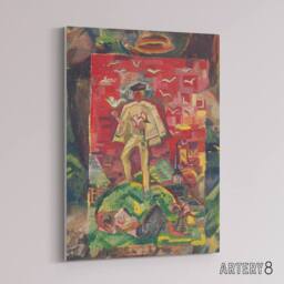 "Artery8 Man In Folk Costume Surreal Kubincan Canvas Wall Art Print - Size: W24"" x H32""" - thumbnail 2