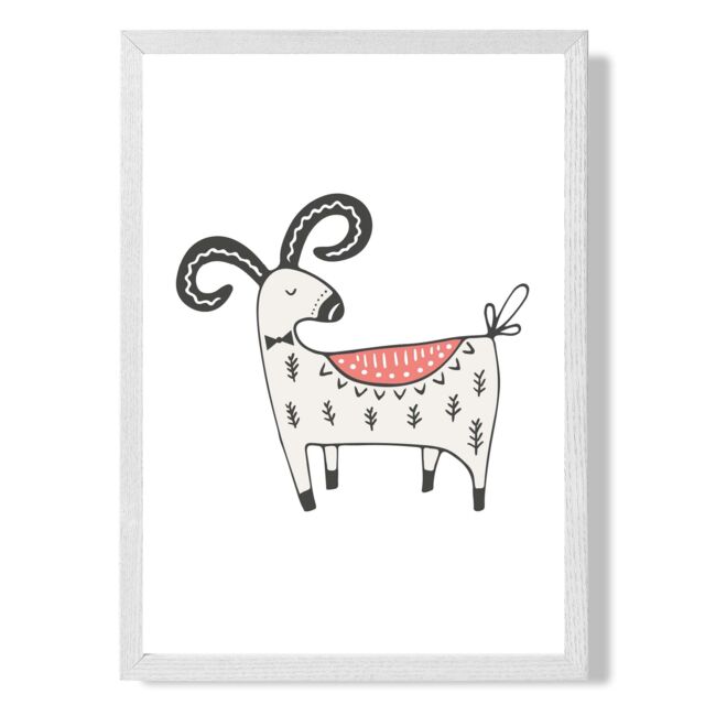 ARTZE Cute Mountain Goat Scandi Animal Framed Print SIZE: A3 with White Frame in Beige - Size: A4 - image 1