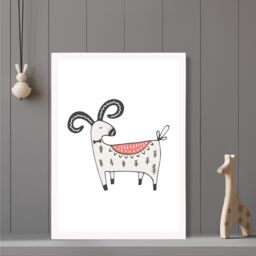 ARTZE Cute Mountain Goat Scandi Animal Framed Print SIZE: A3 with White Frame in Beige - Size: A4 - thumbnail 2