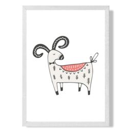 ARTZE Cute Mountain Goat Scandi Animal Framed Print SIZE: A3 with White Frame in Beige - Size: A4 - thumbnail 1