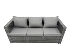 Fimous Rattan Dining Table Sofa Set with Side Table 3 Footstools Outdoor in Dark Grey - thumbnail 4