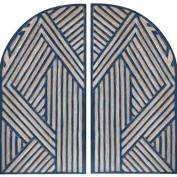 Wyld and Coco Window Shaped Wall Decor Dark Blue Lacquered Wood Carved Geometric - thumbnail 2