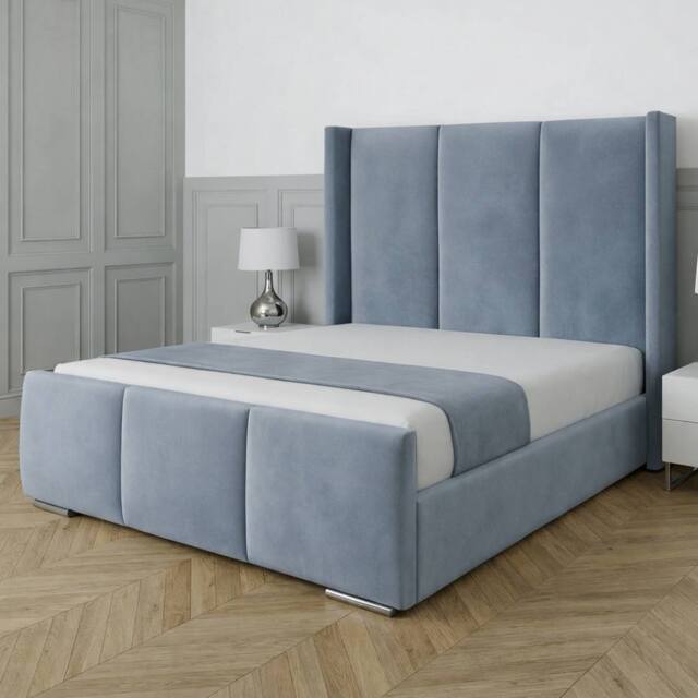 Living Comfort Bedz Westbury Plush Velvet Upholstered Bed Slatted Base - 48Inch Headboard in Light Blue - Size: Single - image 1