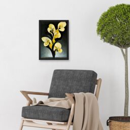 Artery8 Modern Abstract Black Yellow Orchid Flower Artwork Framed Wall Art Print A4 - thumbnail 2