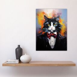 "Artery8 Wall Art Print Tuxedo Cat Lover Gift Black White Pet Portrait Artwork Painting Poster - Size: W18"" x H24""" - thumbnail 4