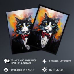 "Artery8 Wall Art Print Tuxedo Cat Lover Gift Black White Pet Portrait Artwork Painting Poster - Size: W18"" x H24""" - thumbnail 2