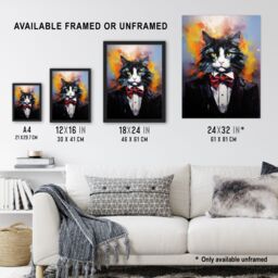 "Artery8 Wall Art Print Tuxedo Cat Lover Gift Black White Pet Portrait Artwork Painting Poster - Size: W18"" x H24""" - thumbnail 3