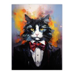 "Artery8 Wall Art Print Tuxedo Cat Lover Gift Black White Pet Portrait Artwork Painting Poster - Size: W18"" x H24""" - thumbnail 1