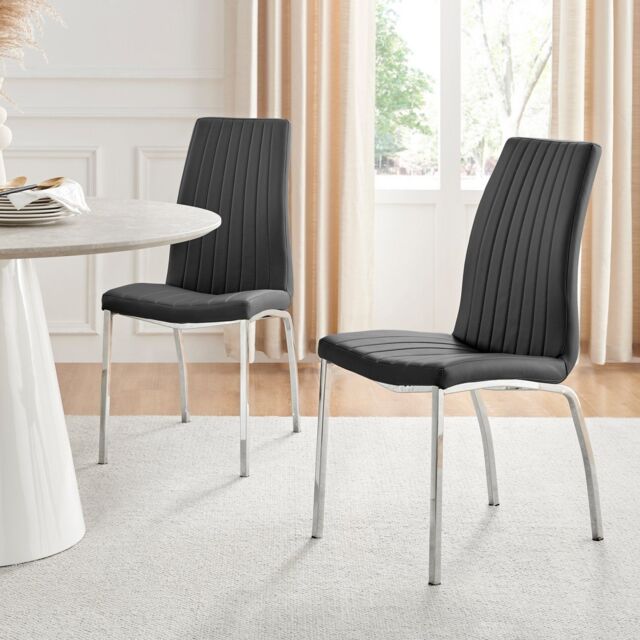 FurnitureboxUK Set of 2 Isco Deep Cushioned Soft Touch Faux Leather Dining Chairs With Silver Chrome Metal Legs in Black - image 1
