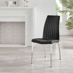 FurnitureboxUK Set of 2 Isco Deep Cushioned Soft Touch Faux Leather Dining Chairs With Silver Chrome Metal Legs in Black - thumbnail 4