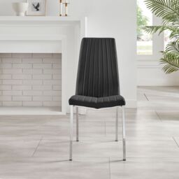 FurnitureboxUK Set of 2 Isco Deep Cushioned Soft Touch Faux Leather Dining Chairs With Silver Chrome Metal Legs in Black - thumbnail 3