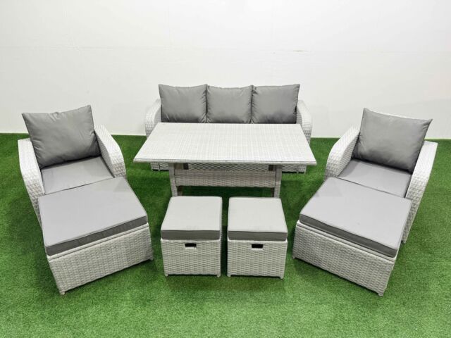 Fimous PE Rattan Lounge Sofa Sets 9 Seater Outdoor Garden Furniture Set in Light Grey - image 1