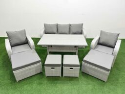 Fimous PE Rattan Lounge Sofa Sets 9 Seater Outdoor Garden Furniture Set in Light Grey - thumbnail 2