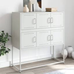 Berkfield Home Sideboard White 100.5x39x107 cm Steel - thumbnail 2