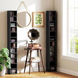 NESTLUNE 204 CD Storage Tower, Tall Storage Tower in Black - Size: 100 cm x 15 cm - thumbnail 4