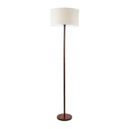 ValueLights Heather Dark Wood Single Stem Floor Lamp with Natural Drum Lamp Shade in White - thumbnail 2