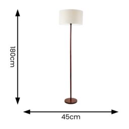 ValueLights Heather Dark Wood Single Stem Floor Lamp with Natural Drum Lamp Shade in White - thumbnail 4