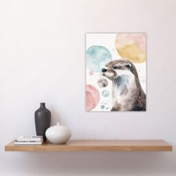 "Artery8 Cute Otter Portrait Modern Watercolour Bubbles Wall Art Print - Size: W24"" x H32""" - thumbnail 4