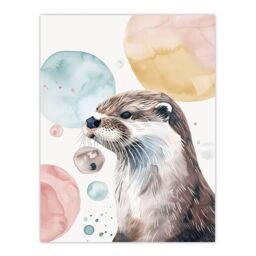 "Artery8 Cute Otter Portrait Modern Watercolour Bubbles Wall Art Print - Size: W24"" x H32""" - thumbnail 1