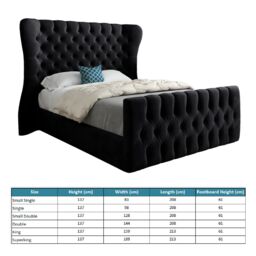 KDMD Lika Wide Curved Winged Upholstered Soft Velvet Designer Bed Frame in Black - Size: Super King - thumbnail 5