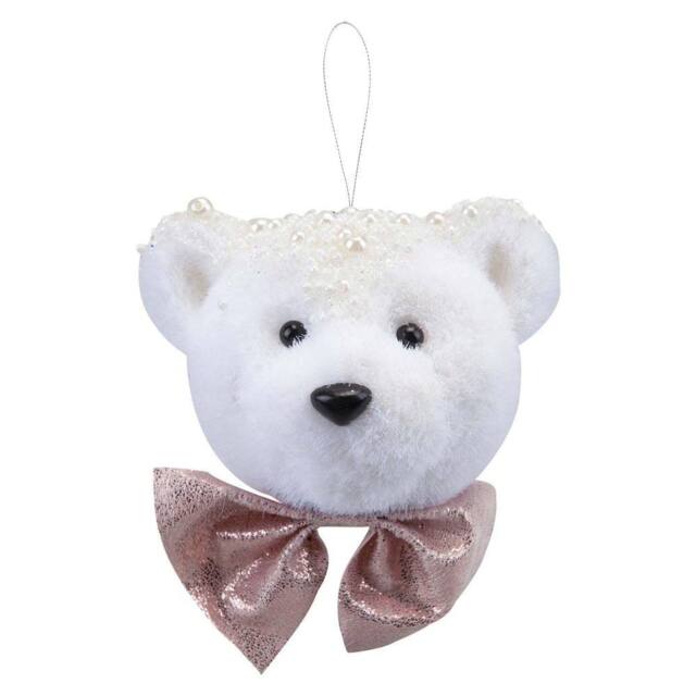 VFM e-Store Christmas Flocking Bear Hanging Decoration 13cm x 14cm White X 1 - Size: 13 cm x 14 cm - image 1