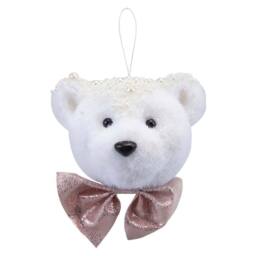 VFM e-Store Christmas Flocking Bear Hanging Decoration 13cm x 14cm White X 1 - Size: 13 cm x 14 cm - thumbnail 1