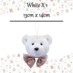 VFM e-Store Christmas Flocking Bear Hanging Decoration 13cm x 14cm White X 1 - Size: 13 cm x 14 cm - thumbnail 2