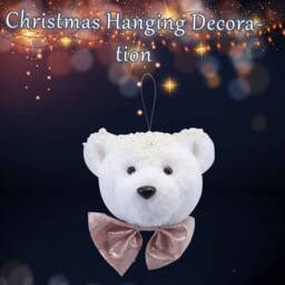 VFM e-Store Christmas Flocking Bear Hanging Decoration 13cm x 14cm White X 1 - Size: 13 cm x 14 cm - thumbnail 3