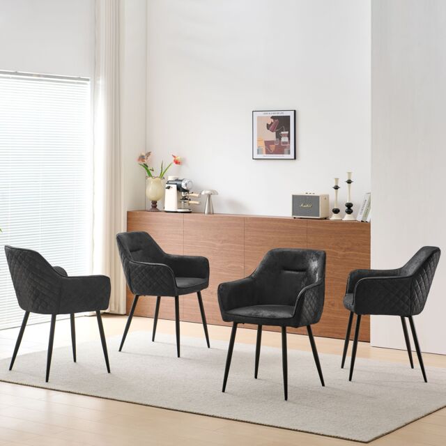 SONARA Set of 4 Modern Faux Suede Dining Chairs With Ergonomic Design in Black - image 1
