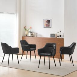 SONARA Set of 4 Modern Faux Suede Dining Chairs With Ergonomic Design in Black