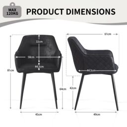 SONARA Set of 4 Modern Faux Suede Dining Chairs With Ergonomic Design in Black - thumbnail 2