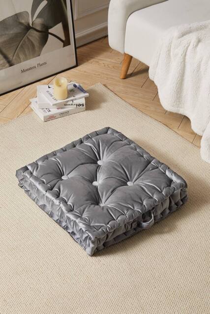 Living and Home Smoke Grey Italian Velvet Fabric Tufted Pleated Edge Sofa Throw Pillow - image 1