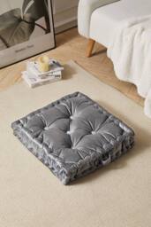 Living and Home Smoke Grey Italian Velvet Fabric Tufted Pleated Edge Sofa Throw Pillow