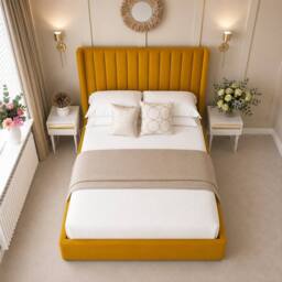 "Bed Choices Madison Upholstered Bed Frame with 54"" Headboard in Mustard - Size: Small Double" - thumbnail 3