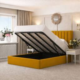 "Bed Choices Madison Upholstered Bed Frame with 54"" Headboard in Mustard - Size: Small Double" - thumbnail 4