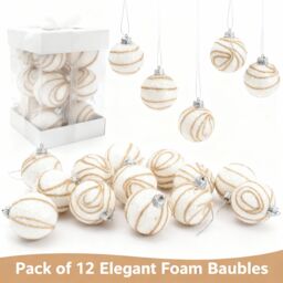 Shatchi 12Pcs Christmas 4cm Hanging White Baubles Soft Foam Glittered Shatterproof Pendant Ornaments Xmas Tree Decorations - thumbnail 3