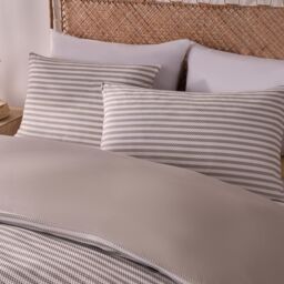 OHS Waffle Embossed Stripes Reversible Duvet Cover with Pillowcase in Natural - Size: Double - thumbnail 1