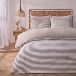 OHS Waffle Embossed Stripes Reversible Duvet Cover with Pillowcase in Natural - Size: Double - thumbnail 4