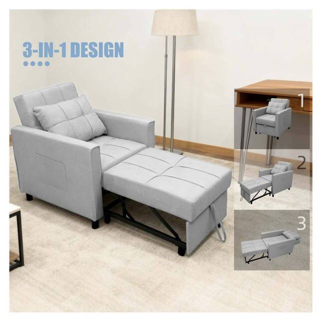 Alivio 3-in-1 Convertible Sofa Bed with Adjustable Backrest Pull-Out Sleeper in Light Grey - image 1