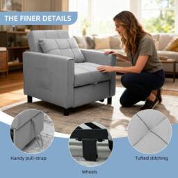 Alivio 3-in-1 Convertible Sofa Bed with Adjustable Backrest Pull-Out Sleeper in Light Grey - thumbnail 8