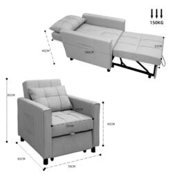 Alivio 3-in-1 Convertible Sofa Bed with Adjustable Backrest Pull-Out Sleeper in Light Grey - thumbnail 6