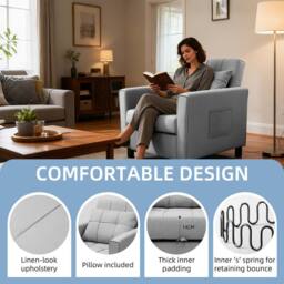 Alivio 3-in-1 Convertible Sofa Bed with Adjustable Backrest Pull-Out Sleeper in Light Grey - thumbnail 5