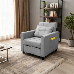 Alivio 3-in-1 Convertible Sofa Bed with Adjustable Backrest Pull-Out Sleeper in Light Grey - thumbnail 2
