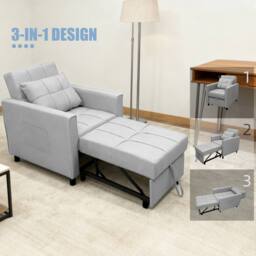 Alivio 3-in-1 Convertible Sofa Bed with Adjustable Backrest Pull-Out Sleeper in Light Grey - thumbnail 3