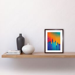 "Artery8 Wall Art Print Modern Abstract Warm Bright Colourful New York Sunset Skyline Artwork Framed 9X7 Inch in Brown - Size: W7"" x H9""" - thumbnail 2