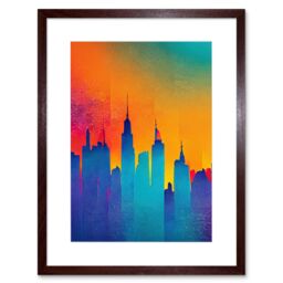 "Artery8 Wall Art Print Modern Abstract Warm Bright Colourful New York Sunset Skyline Artwork Framed 9X7 Inch in Brown - Size: W7"" x H9""" - thumbnail 1
