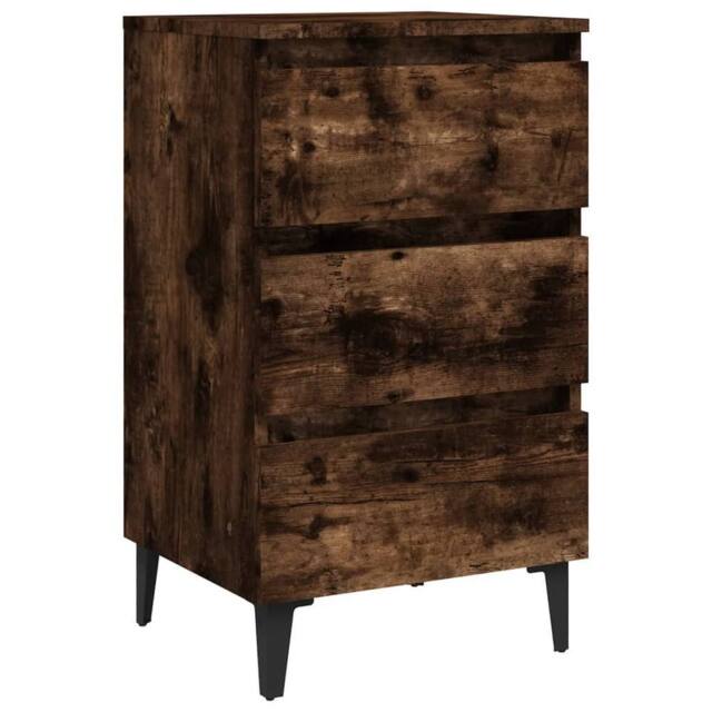 Berkfield Home Bed Cabinet with Metal Legs Smoked Oak 40x35x69 cm in Brown - Size: 40 x 35 x 69 cm - image 1