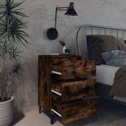 Berkfield Home Bed Cabinet with Metal Legs Smoked Oak 40x35x69 cm in Brown - Size: 40 x 35 x 69 cm - thumbnail 3