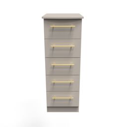 Ready Assembled 2 U Helmsley 5 Drawer Tallboy (Ready Assembled) in Taupe - thumbnail 1